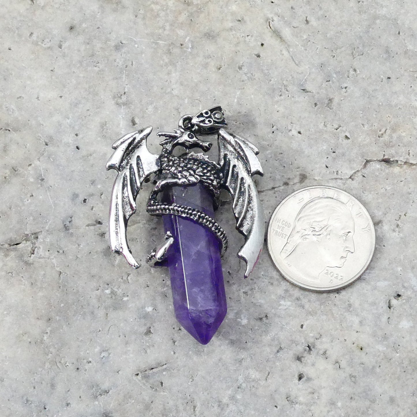 Amethyst Flying Dragon Point Pendant 34x50mm-2