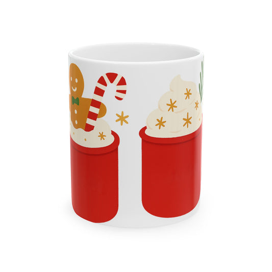 Holiday Hot Cocoa Mug — Gingerbread & Candy Cane Christmas Coffee Cup (11oz/15oz)