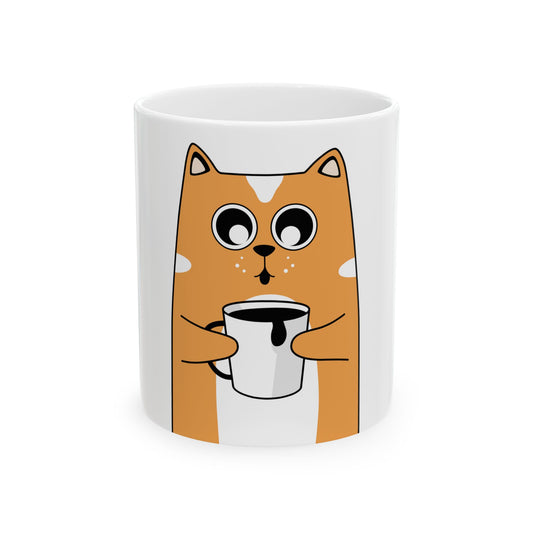 Cute Orange Cat Coffee Mug — Adorable Cat Holding Coffee, Ceramic 11oz/15oz