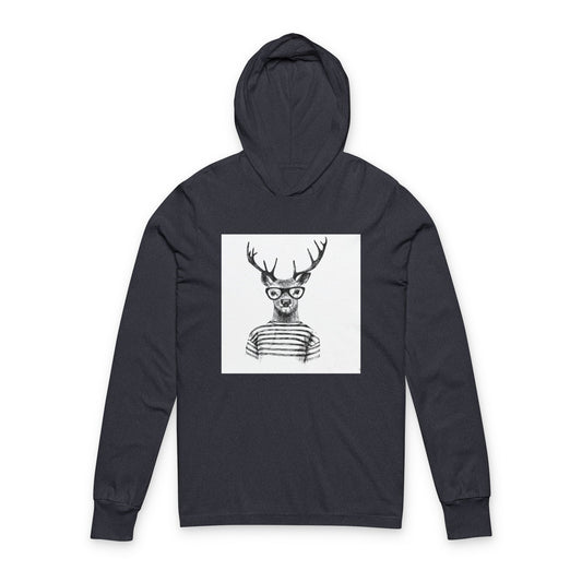 Hipster Deer Illustration Hooded Long-Sleeve Tee