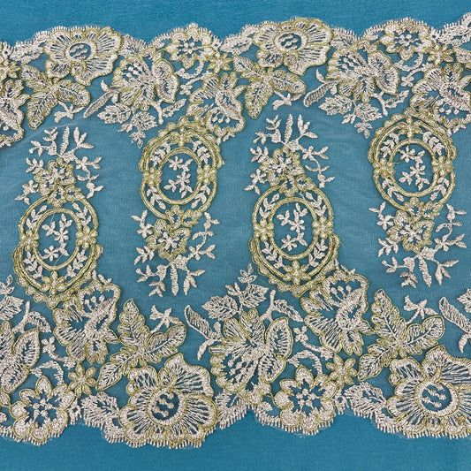 Corded Double Sided Lace Trimming Embroidered on 100% Polyester Net Mesh | Lace USA - 97039W/2-0