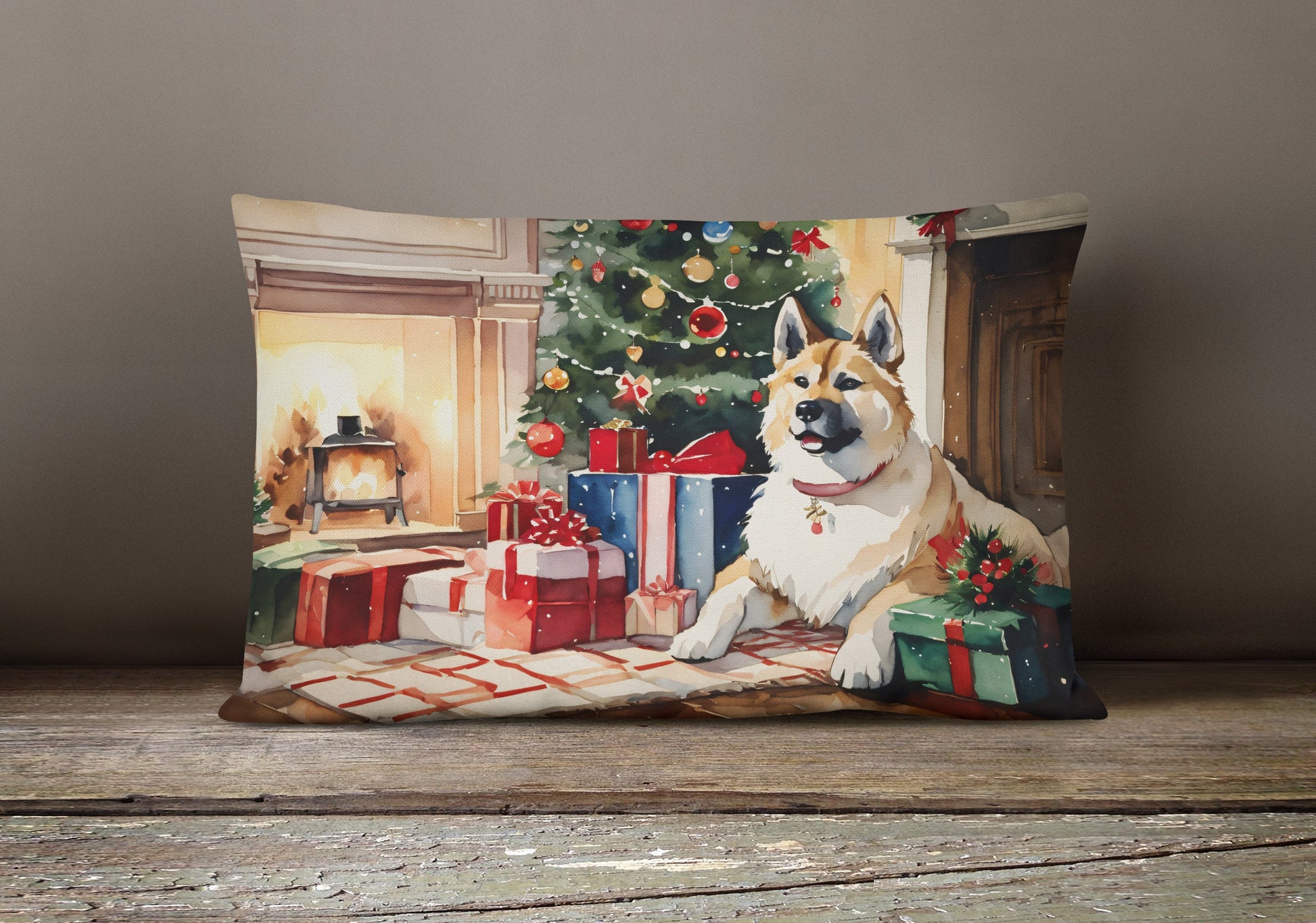 Akita Cozy Christmas Throw Pillow-3