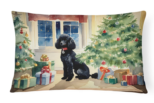 Poodle Cozy Christmas Throw Pillow-0