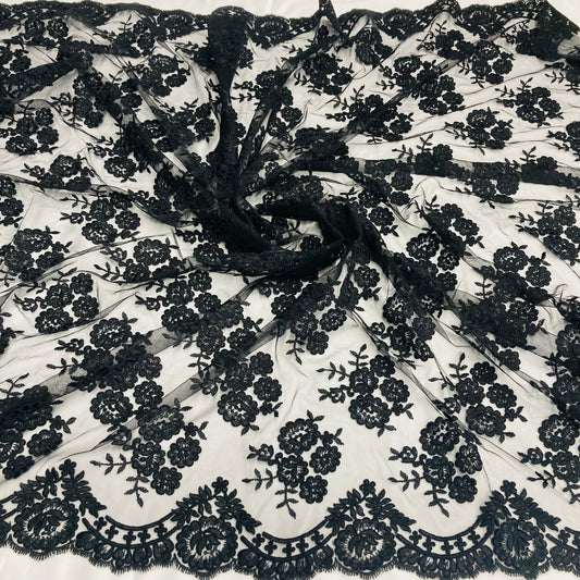 Corded Bridal Lace Fabric Embroidered on 100% Polyester Net Mesh | Lace USA - 95412W-0