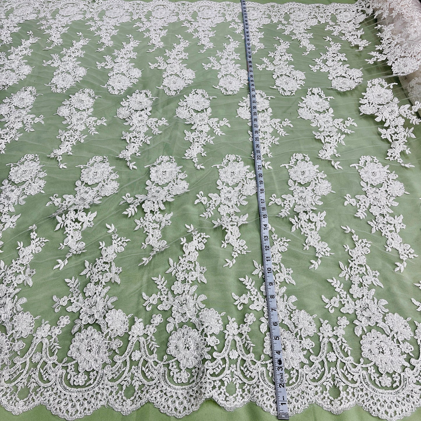Beaded & Corded Bridal Lace Fabric Embroidered on 100% Polyester Net Mesh | Lace USA - 96989W-HB-6