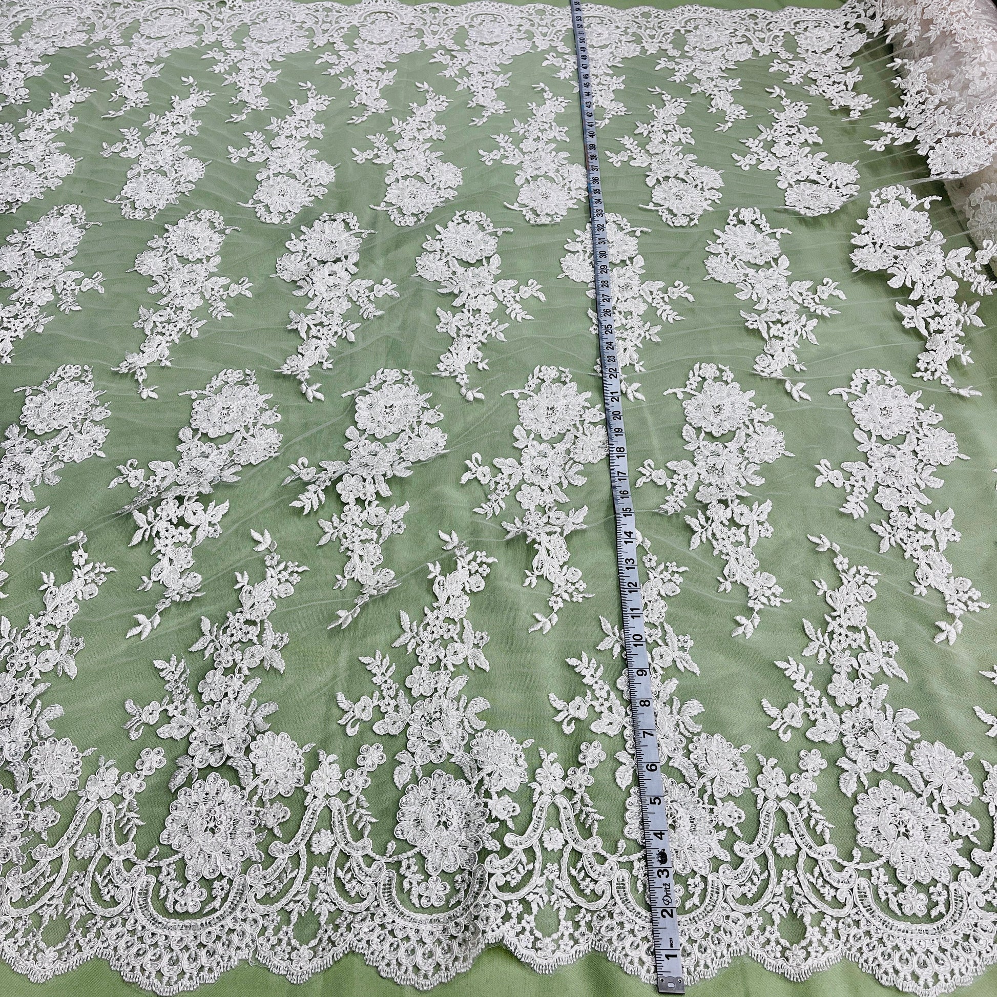 Beaded & Corded Bridal Lace Fabric Embroidered on 100% Polyester Net Mesh | Lace USA - 96989W-HB-6